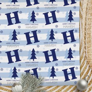 Christmas Wrapping Paper Stripes Blue