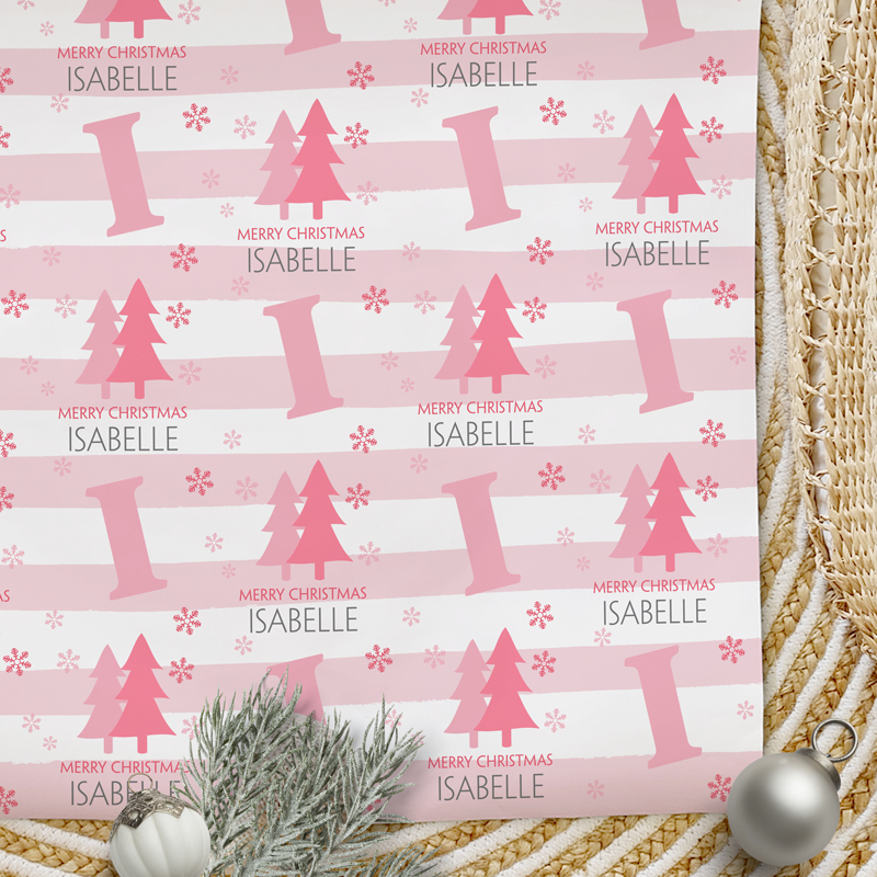 Christmas Wrapping Paper Stripes Pink
