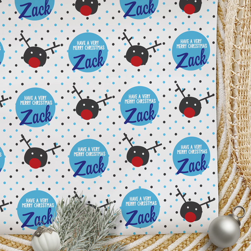Christmas Wrapping Paper In Your Face Deer Blue