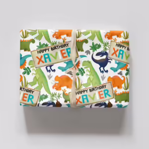 Custom Kids Birthday Wrapping Paper - Dinosaur Stomp