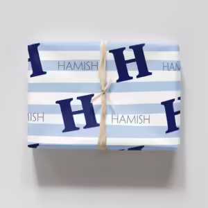 Custom Kids Wrapping Paper - Initial Stripes Blue