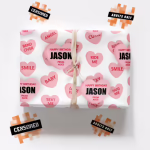 Custom Personalised Adults Only Wrapping Paper - Naughty Candy Hearts