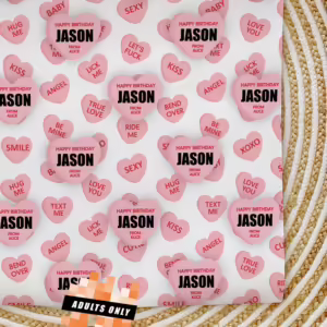 Custom Personalised Adults Only Wrapping Paper - Naughty Candy Hearts