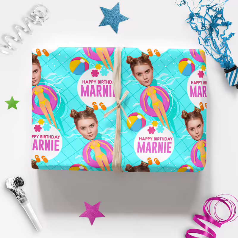 Adults Birthday Wrapping Photo Paper - Pool Time Pink