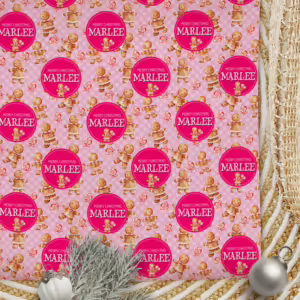 Personalised Christmas Wrapping Paper - Pink Gingerbread