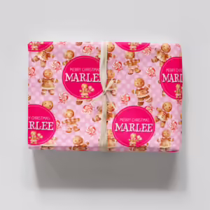 Personalised Christmas Wrapping Paper - Pink Gingerbread