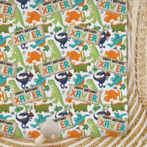Custom Kids Birthday Wrapping Paper - Dinosaur Stomp