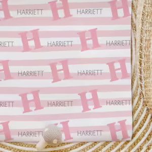 Custom Kids Wrapping Paper - Initial Stripes Pink