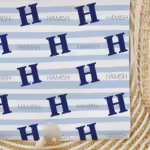Custom Kids Wrapping Paper - Initial Stripes Blue