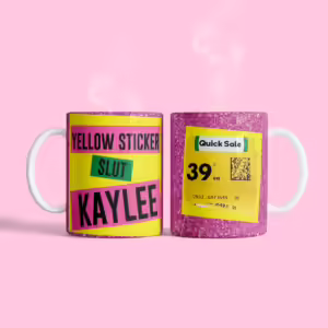 Personalised Funny Adult Mugs - Yellow Sticker Slut