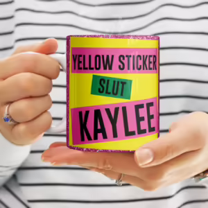 Personalised Funny Adult Mugs - Yellow Sticker Slut
