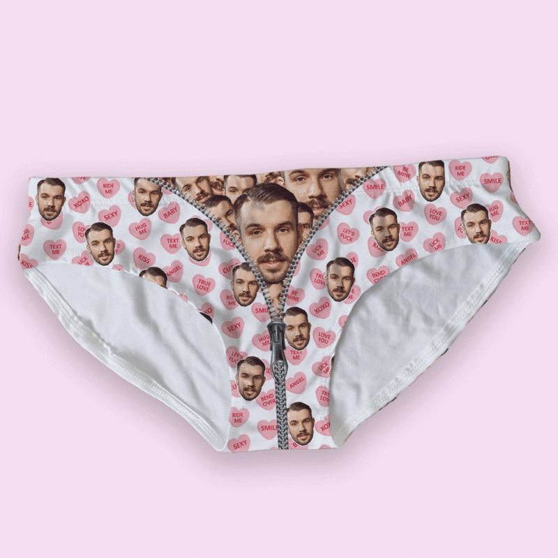 Custom Photo Face Undies - Naughty Candy Hearts