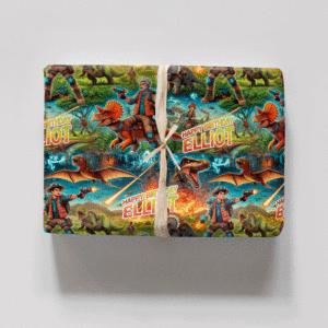 Custom Kids Wrapping Paper - Jurassic Dinosaurs In Space