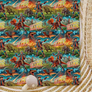 Custom Kids Wrapping Paper - Jurassic Dinosaurs In Space