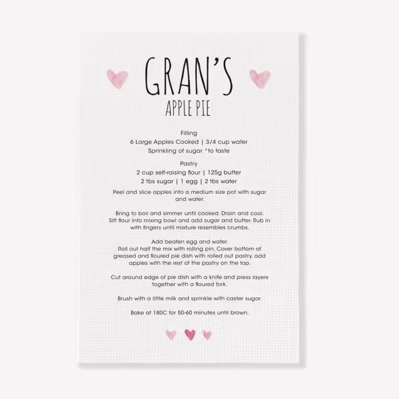 Custom Recipe Tea Towel - Hearts