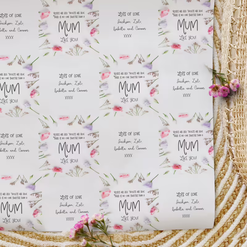 Personalised Mothers Day Wrapping Paper - Roses Are Red