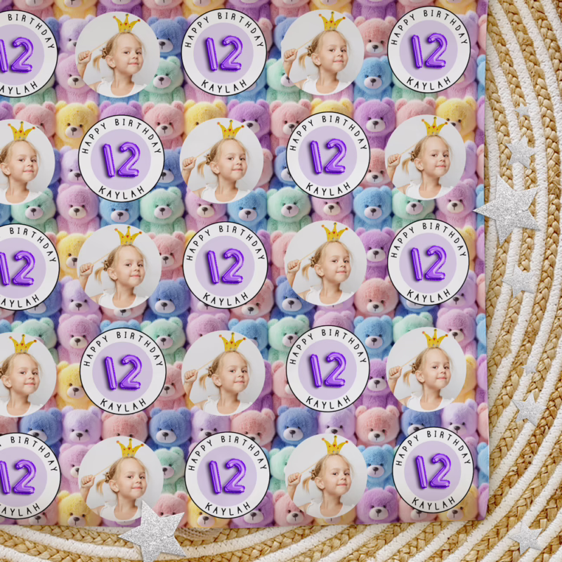 Custom Personalised Age Wrapping Paper - Cute Teddy Bears