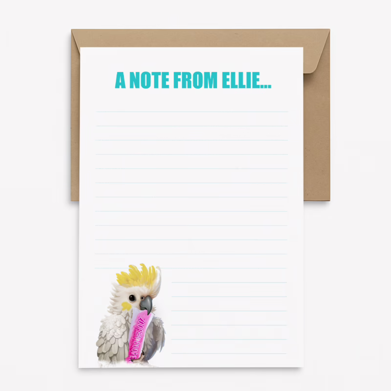 Personalised Aussie Animal Notepaper Pack - Cockatoo