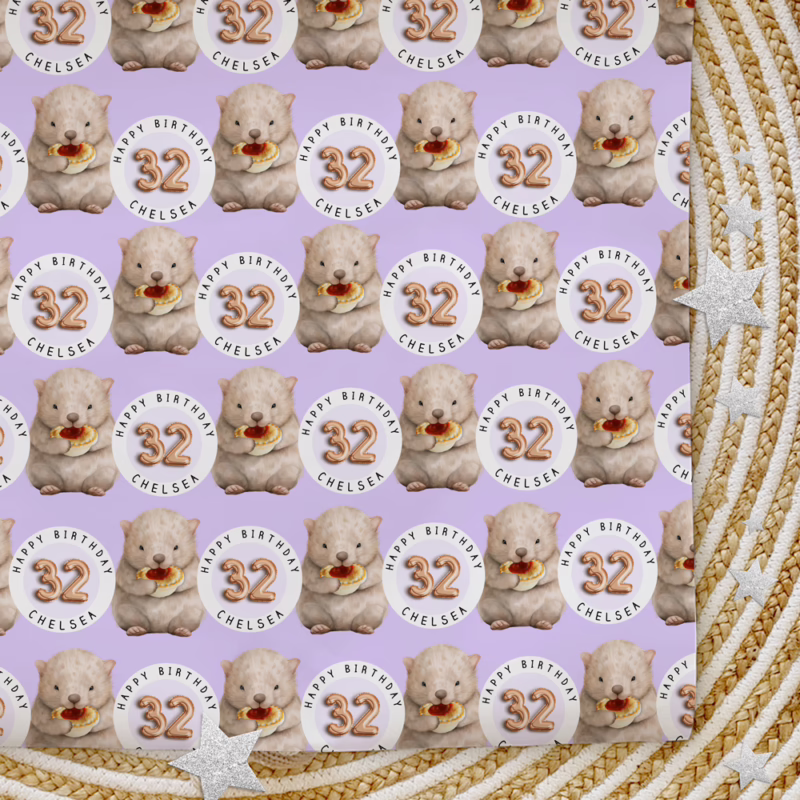 Custom Personalised Age Wrapping Paper - Wombat