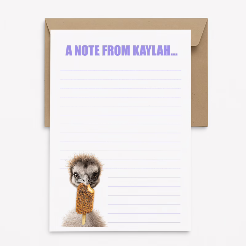 Personalised Aussie Animal Notepaper Pack - Emu