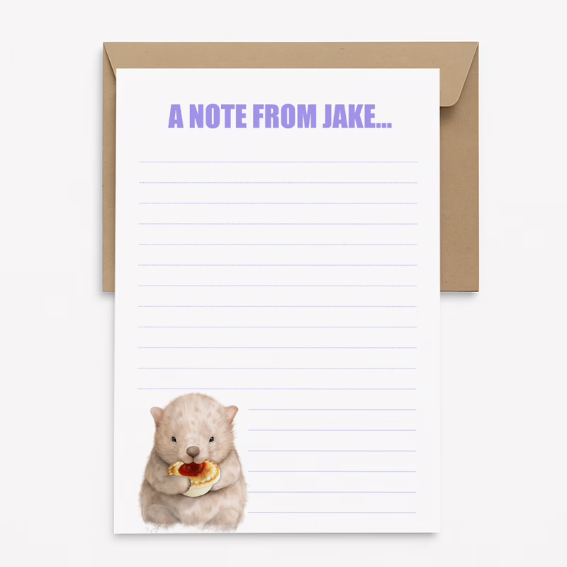 Personalised Aussie Animal Notepaper Pack - Wombat
