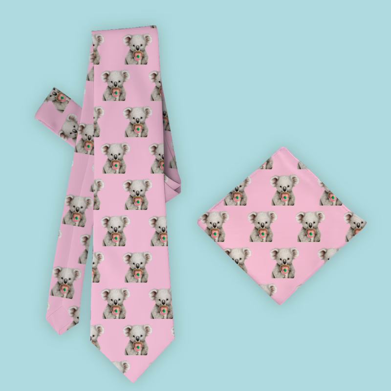 Australian Animal Iconic Tie & Pocket Square Set - Koala