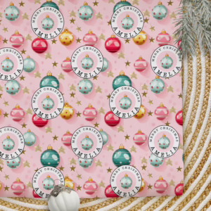 Personalised Christmas Wrapping Paper - Pink Baubles