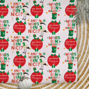Personalised Christmas Wrapping Paper - Bin Chicken Naughty Nice