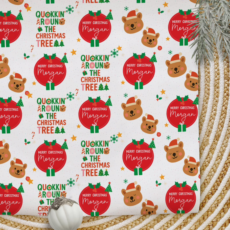 Personalised Christmas Wrapping Paper - Quokkin Around The Christmas Tree