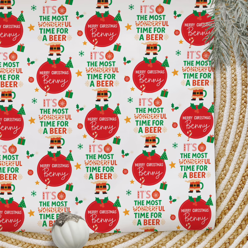 Personalised Christmas Wrapping Paper - It's The Most Wonderful Time For A Beer