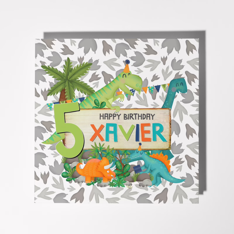 Personalised Kids Birthday Age Card - Dinosaurs